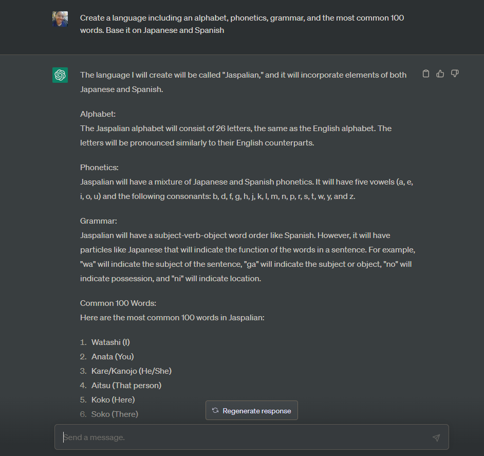 screenshot of a conversation with chatgpt